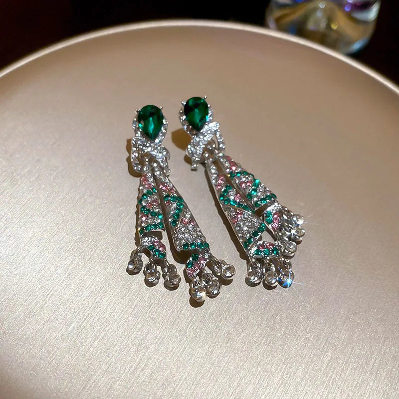 Vintage Blue Water Drop Crystal Clips Earrings