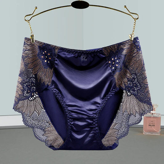 Satin Soft Middle Waist Elegant Exquisite Flower Underwear