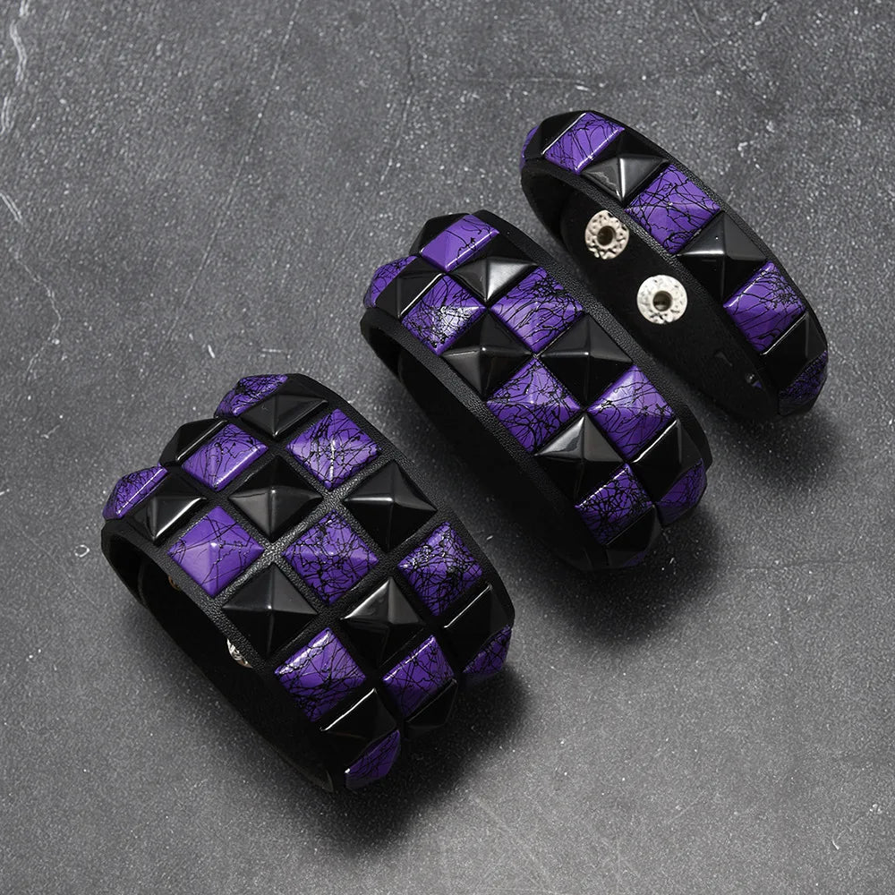 3Pcs/Set Contrasting Rivets Leather Wrist Big Wide Bracelet