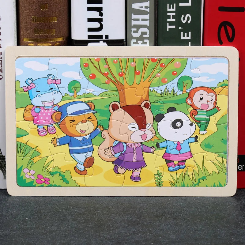 24 Pieces Puzzles Cartoon Animal Wood Jigsaw Learning Toys
