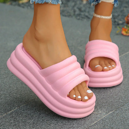 Hot Pink Chunky Platform Slippers