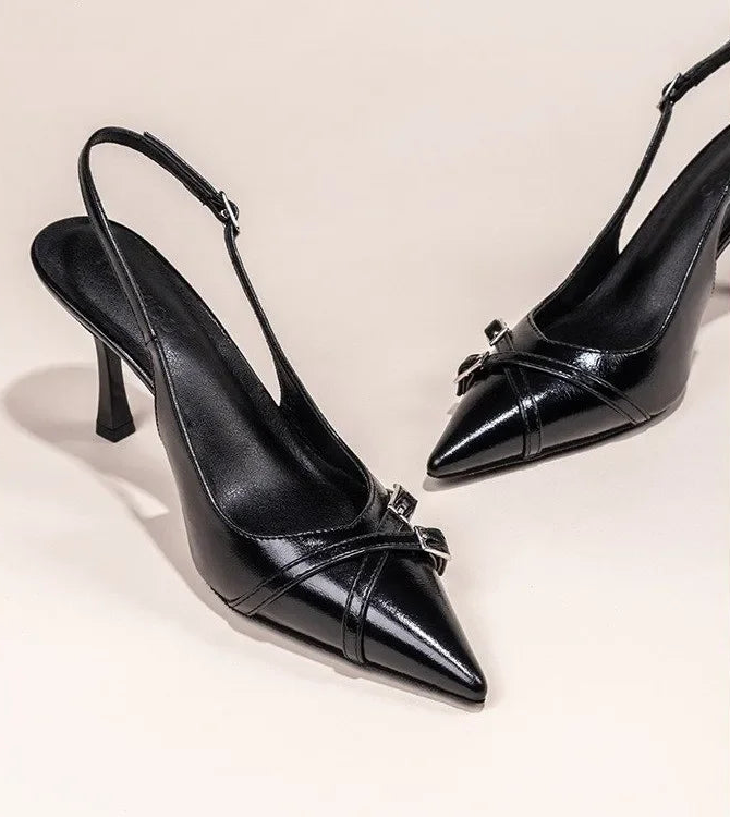 Elegant Buckle Stiletto Black Shoes