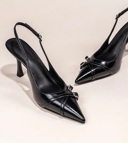 Elegant Buckle Stiletto Black Shoes
