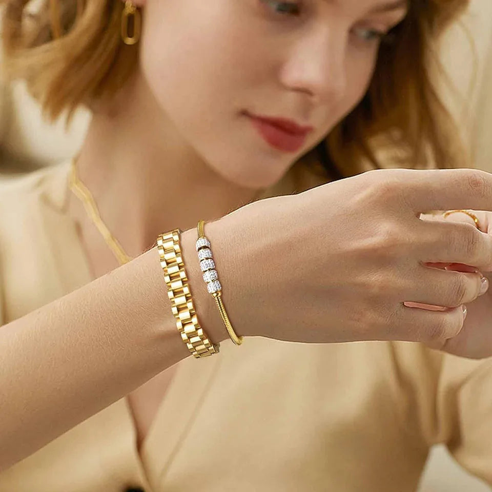 DANA Stainless Steel Gold Rhinestone Bracelet