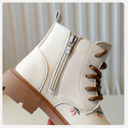 Ankle Sweet Embroider Spring Autumn Leather Boots