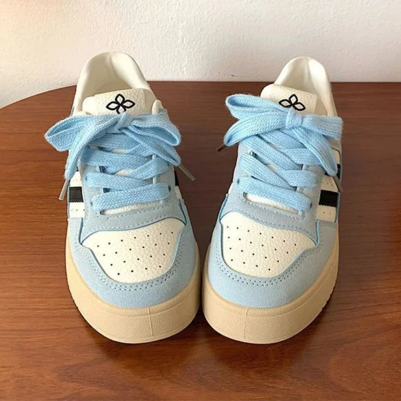 Round Toe Casual Flat Elegant Shallow Mouth Breathable Lace Up Sneakers