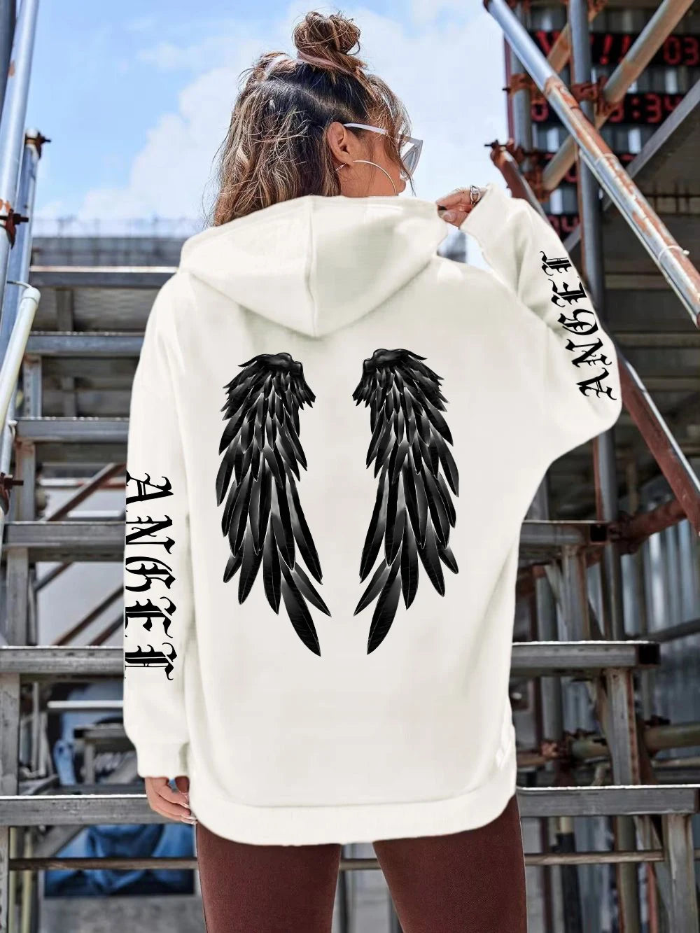 Angel Wings Printed Hoodies Loose Pullover