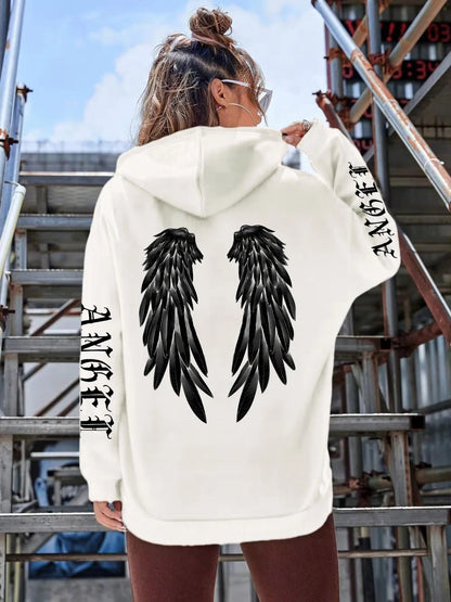 Angel Wings Printed Hoodies Loose Pullover
