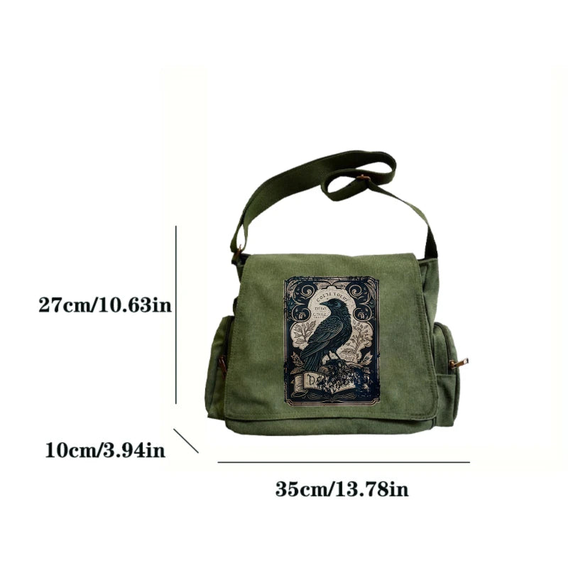 Vintage Raven Crossbody Messenger Bag