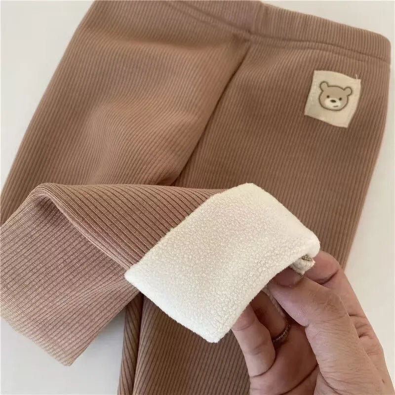 Autumn Fleece Cartoon Bear Elastic Skinny Warm Leggings