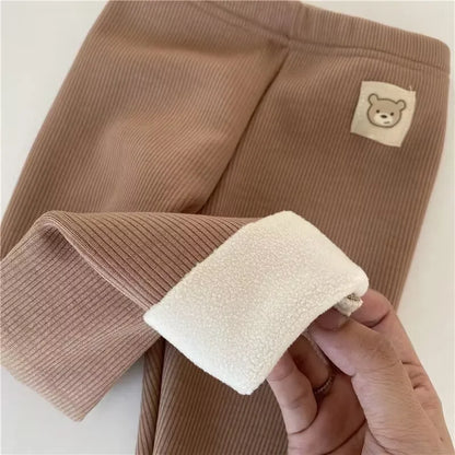 Autumn Fleece Cartoon Bear Elastic Skinny Warm Leggings
