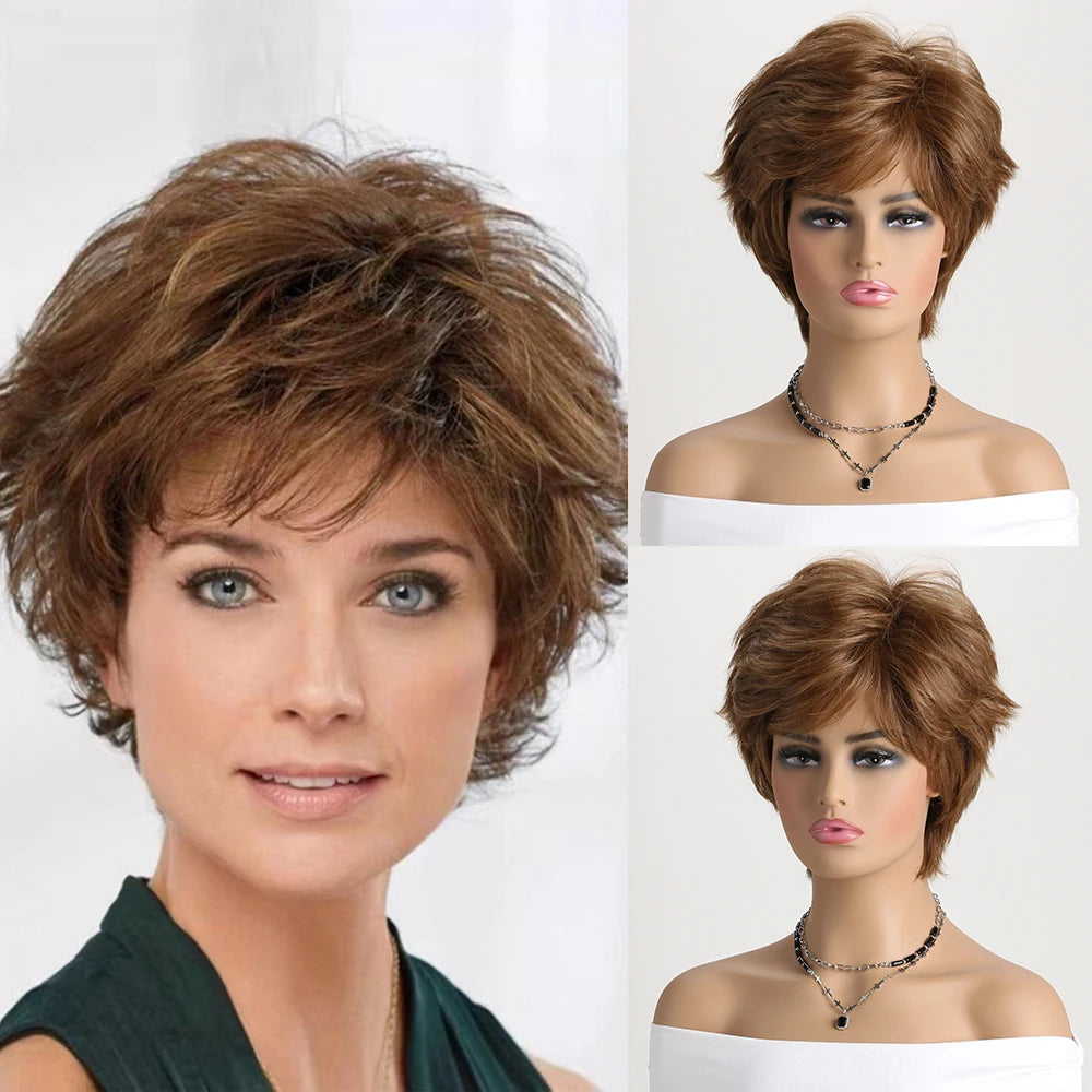 Brown Short curly hair Wig