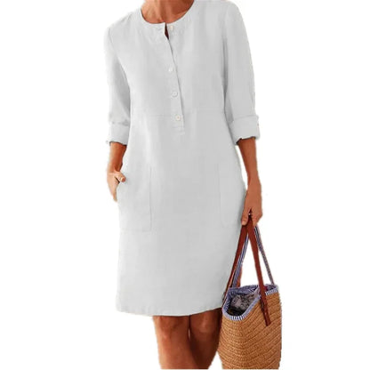 Long Sleeve Cotton And Linen Tunic Dress