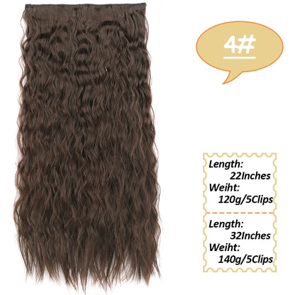 5 Clips Long Wavy Clip In Hair Extensions Synthetic Heat Resistant One Piece False Blonde