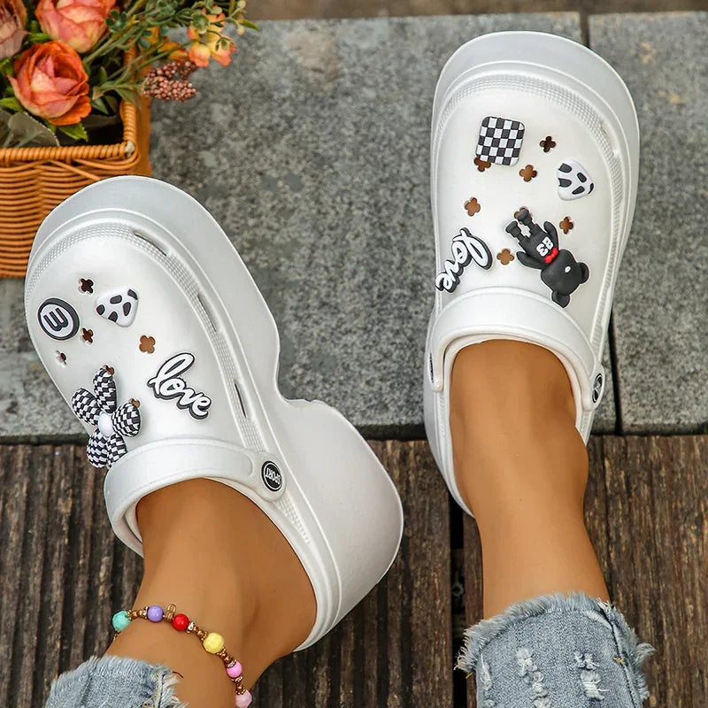 Chunky Platform Clogs Garden Slippers Hollow Out Thick Bottom Slip Beach