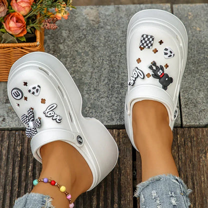 Chunky Platform Clogs Garden Slippers Hollow Out Thick Bottom Slip Beach