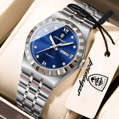 Luminous Waterproof Week Date Stainless Steel Quartz Watches
