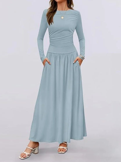 Long Sleeve Maxi Fit Ruched Casual Wear Dress