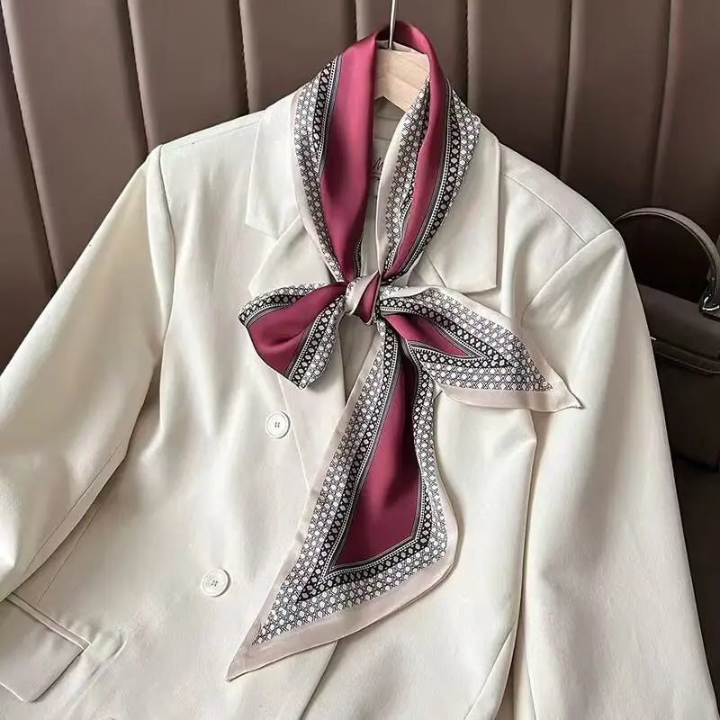 Luxury Long Silk Scarf Animal Horse Print Thin Narrow Scarf Shawl