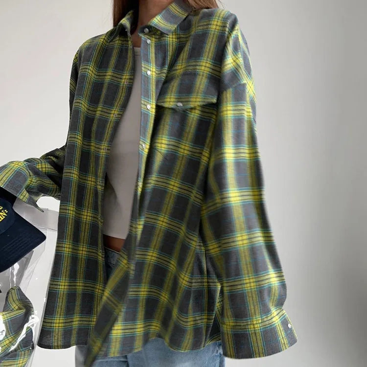 Oversized Long Sleeve Plaid Shirt
