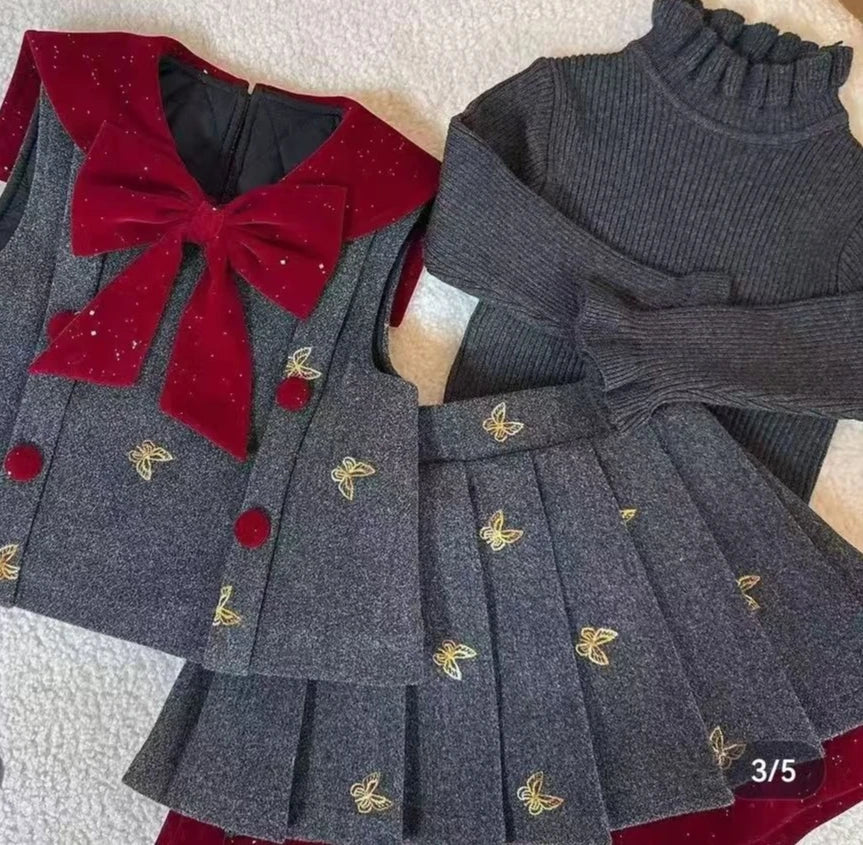 Spring and Autumn Vest Small Fragrance Style Pleated Skirt Set
