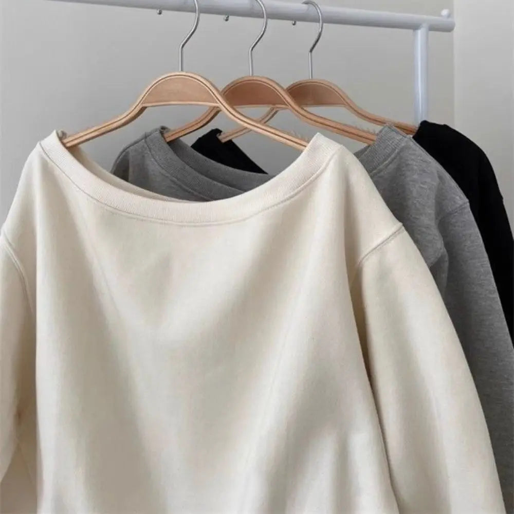 Korean Style Retro Long Sleeve T Shirt Solid Color Casual Sweatshirts