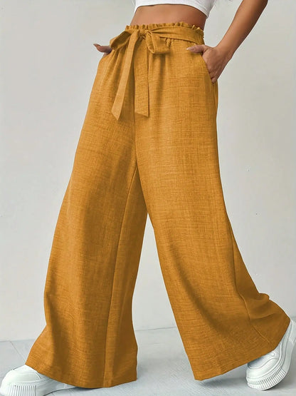 Versatile Solid Color High Waist Slim Fit Wide Leg Pants