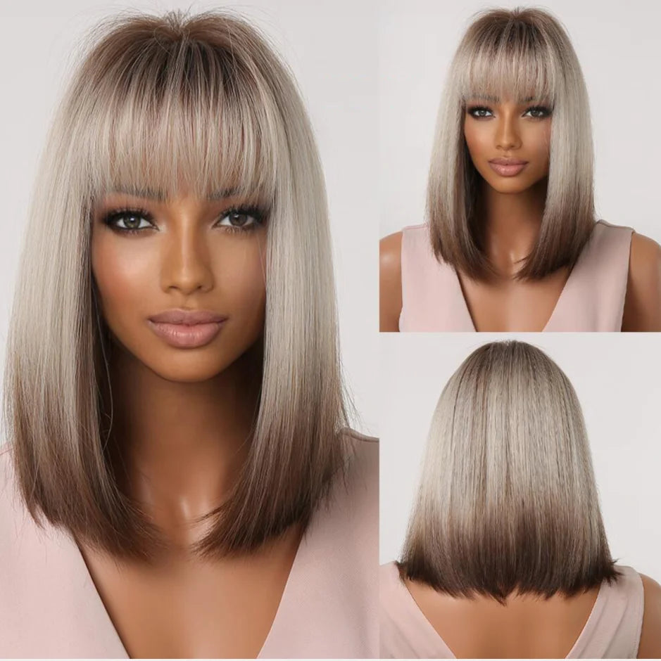 Straight Short Highlights Blonde Hair Wig