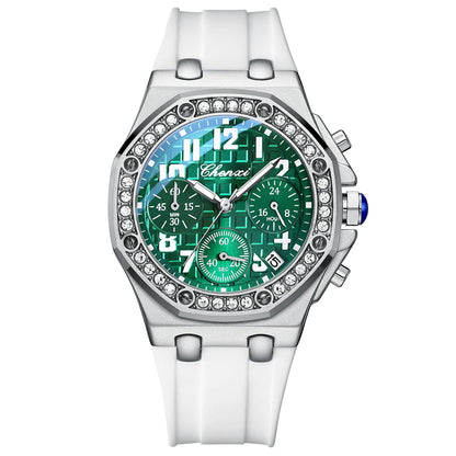 Diamond Dial Quartz Chronograph Luminous Waterproof Silicone Sports Watches