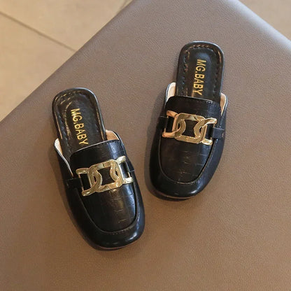Flat Leather Casual Lazy Metal Korean Slippers