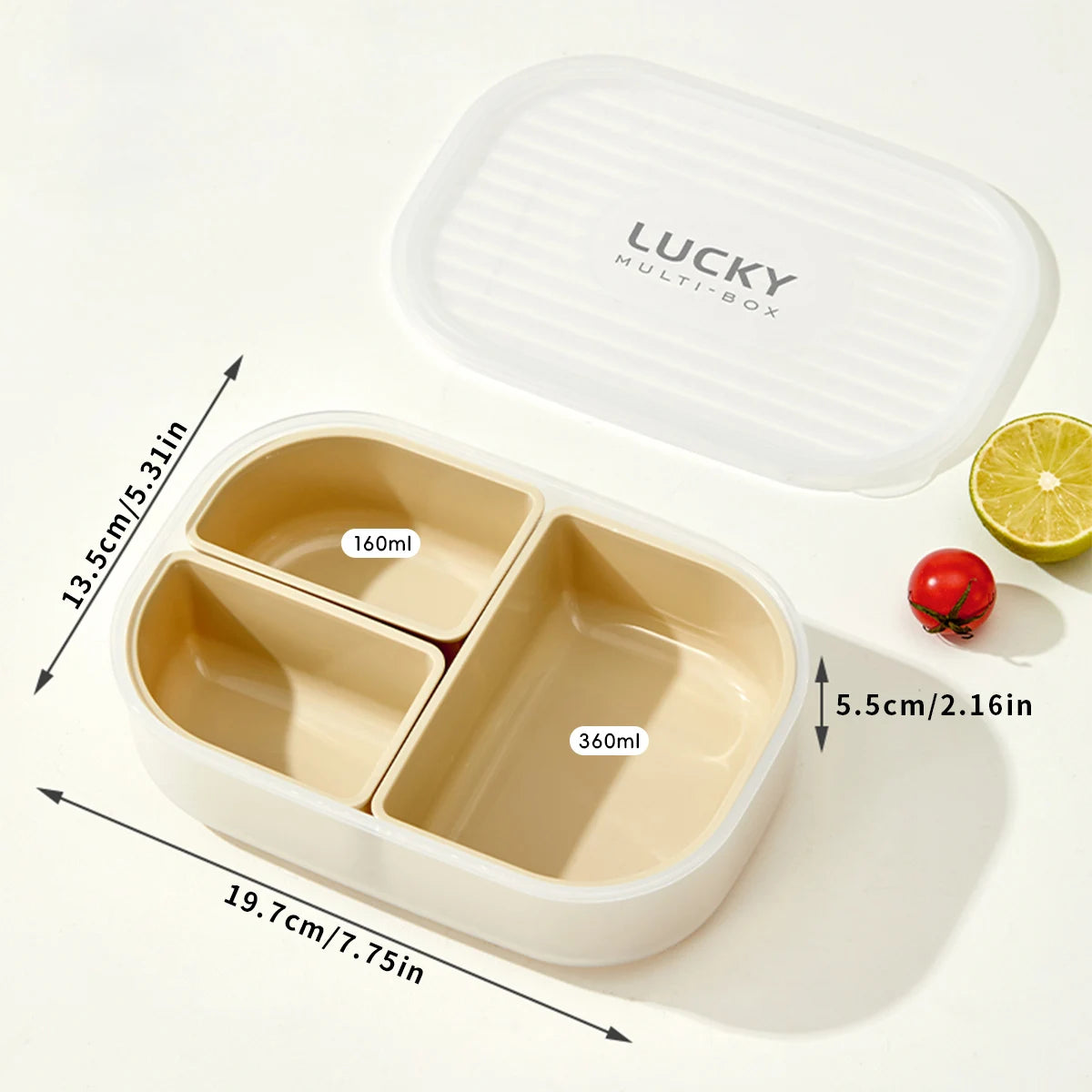 Outdoor Portable Sealed Divided Food Container 3 Grids Plastic Lunch Box