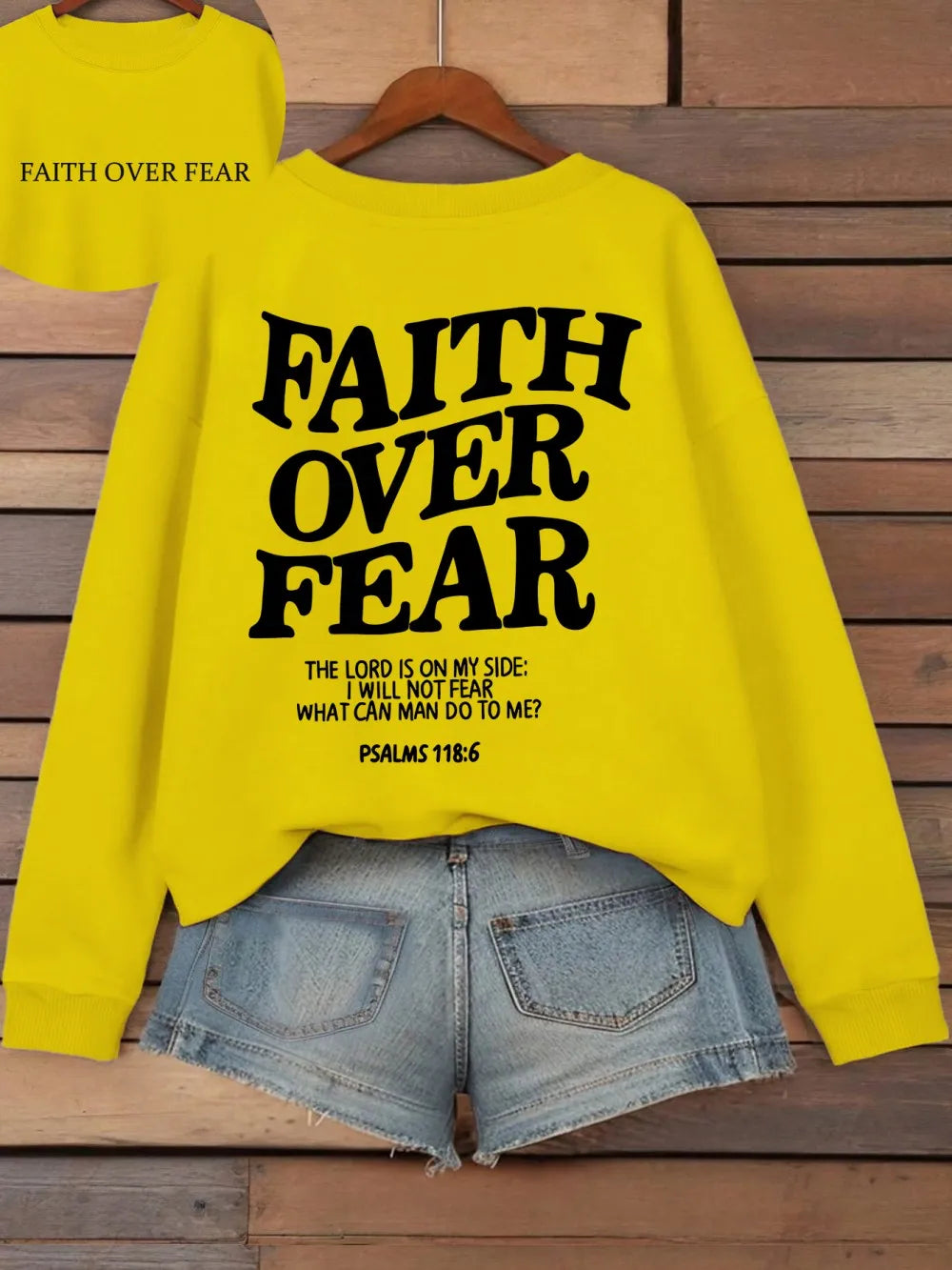 Casual Hoodies Faith Over Fear Letter Printing Sweatshirts Pocket Pullovers