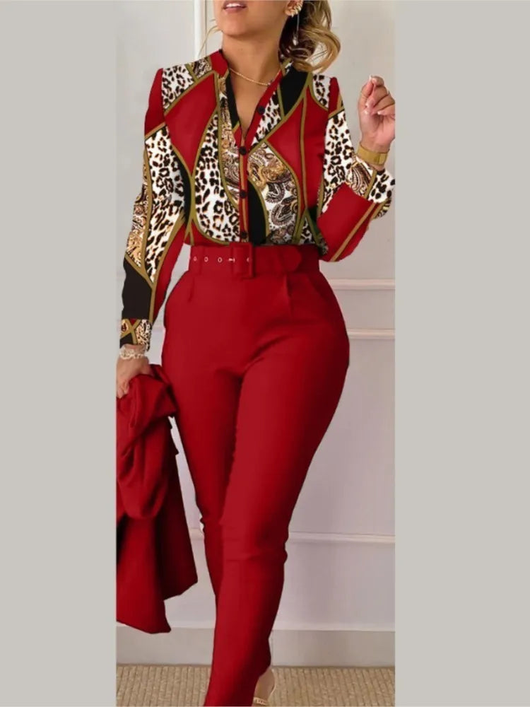 Floral Print Long Sleeve Shirt Pants Sets