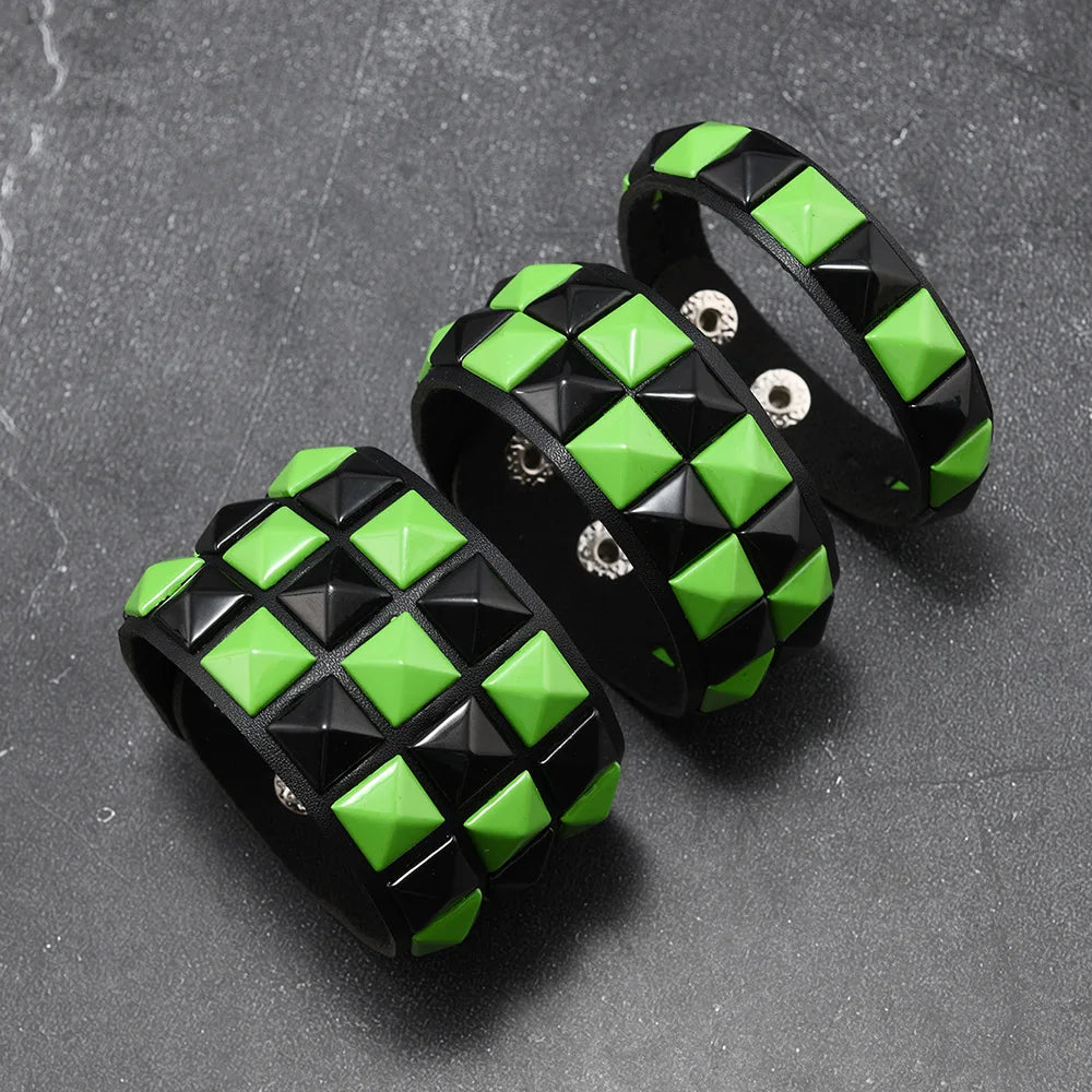 3Pcs/Set Contrasting Rivets Leather Wrist Big Wide Bracelet