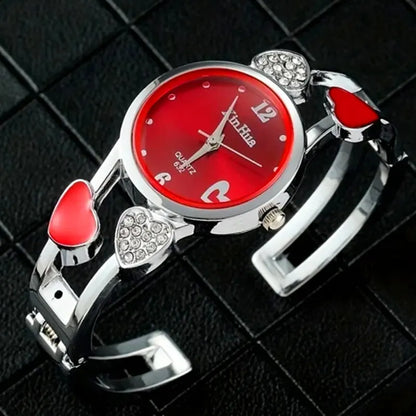 Vintage Heart Quartz Silver Classic Crystal Stainless Steel Luxury Watch