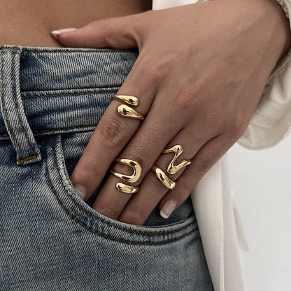 DANA Geometric Metal Irregular Rings Set