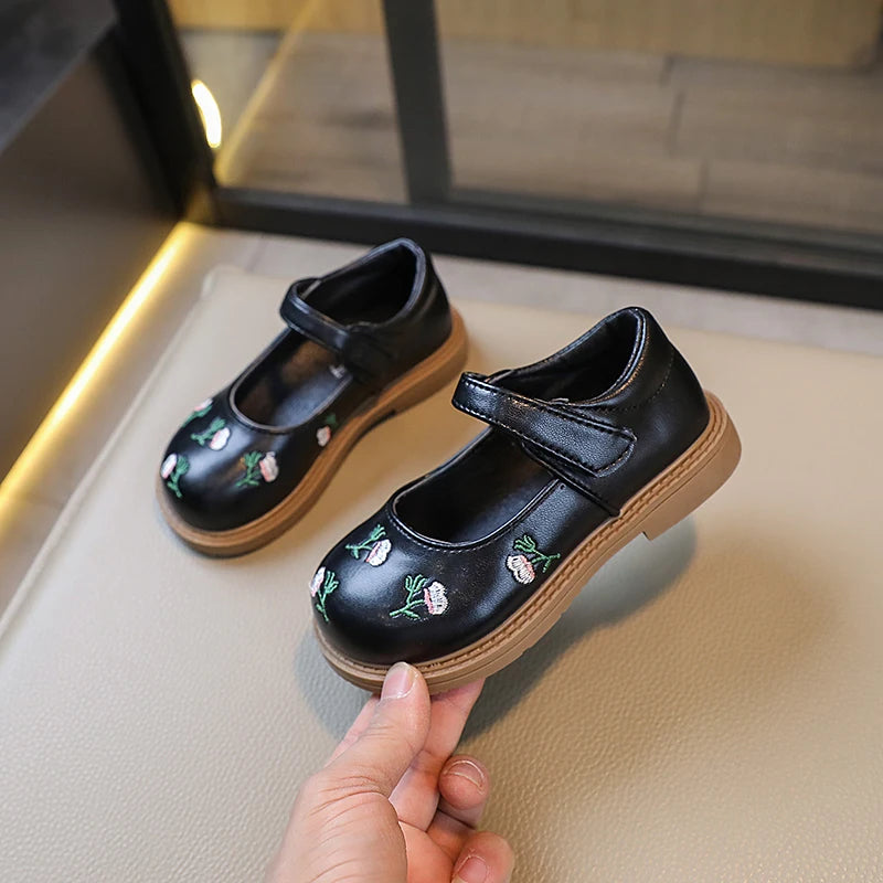 Leather Flowers Flats Mary Janes Soft Shoes