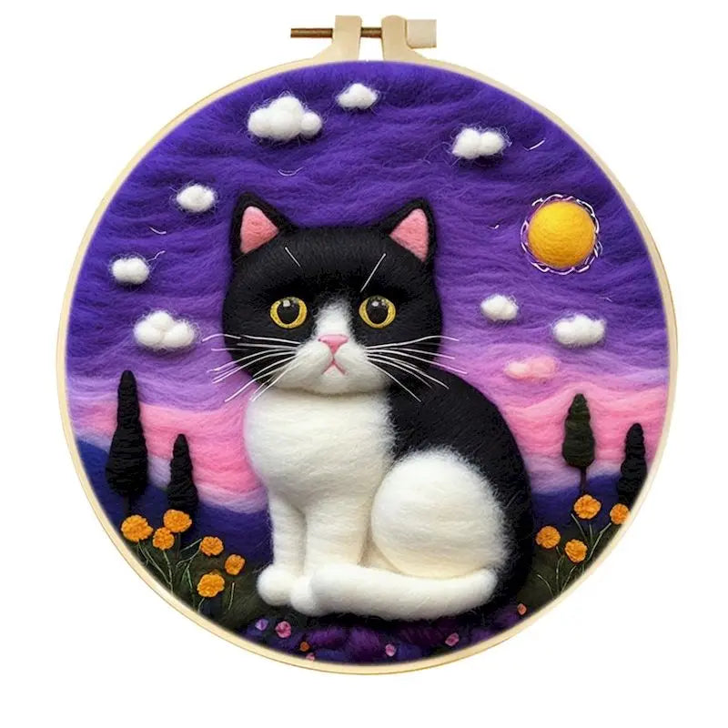 CHENISTORY Diy Poke Wool Felt Animals Cat Wool Needle Felt Set