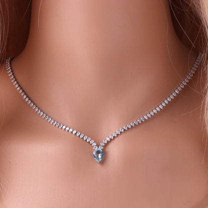 Iced Out Chain Water Drop Cubic Zirconia Light Blue Necklace