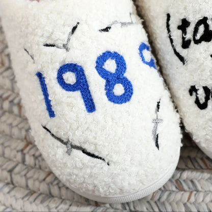 Music Idol 1989 Taylor Letter Stuffed Home Thick Sole Plaid Fur Cotton Slippers