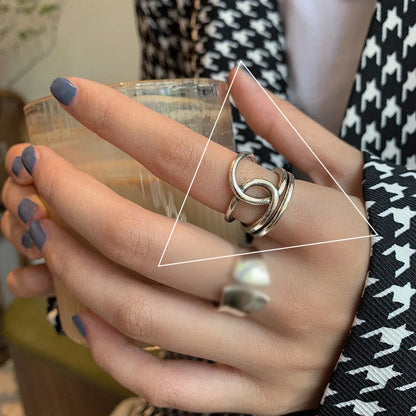 925 Sterling Silver Retro Geometric Asymmetric Rings
