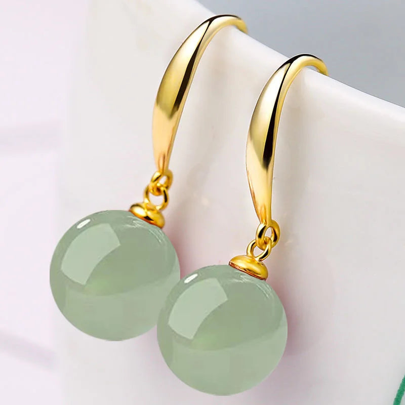 Green Hotan Natural Stone 18k Gold 925 Silver Stud Earring