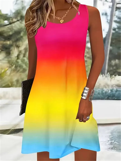 Tie-dye Gradient Streetwear Mini Summer Sleeveless Dresses
