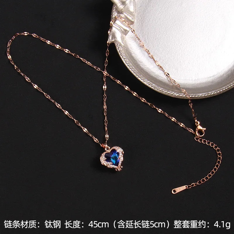 Luxury Colorful Crystal Ocean Heart Necklace