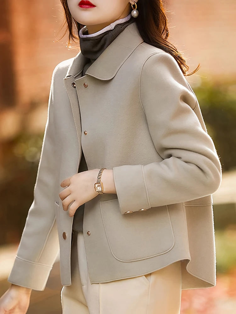 Classic Solid Short Woolen Warm Clothing Button Up Coat