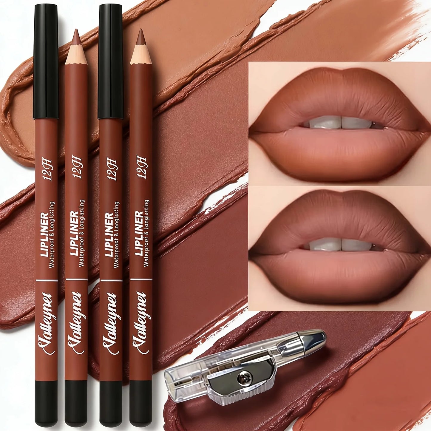 2 Lipliner Pens+1 Pencil Sharpener Matte Finish Long-lasting Waterproof
