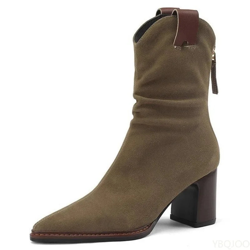 Casual versatile Round Toe shoes Retro Chunky Heel Ankle Boots
