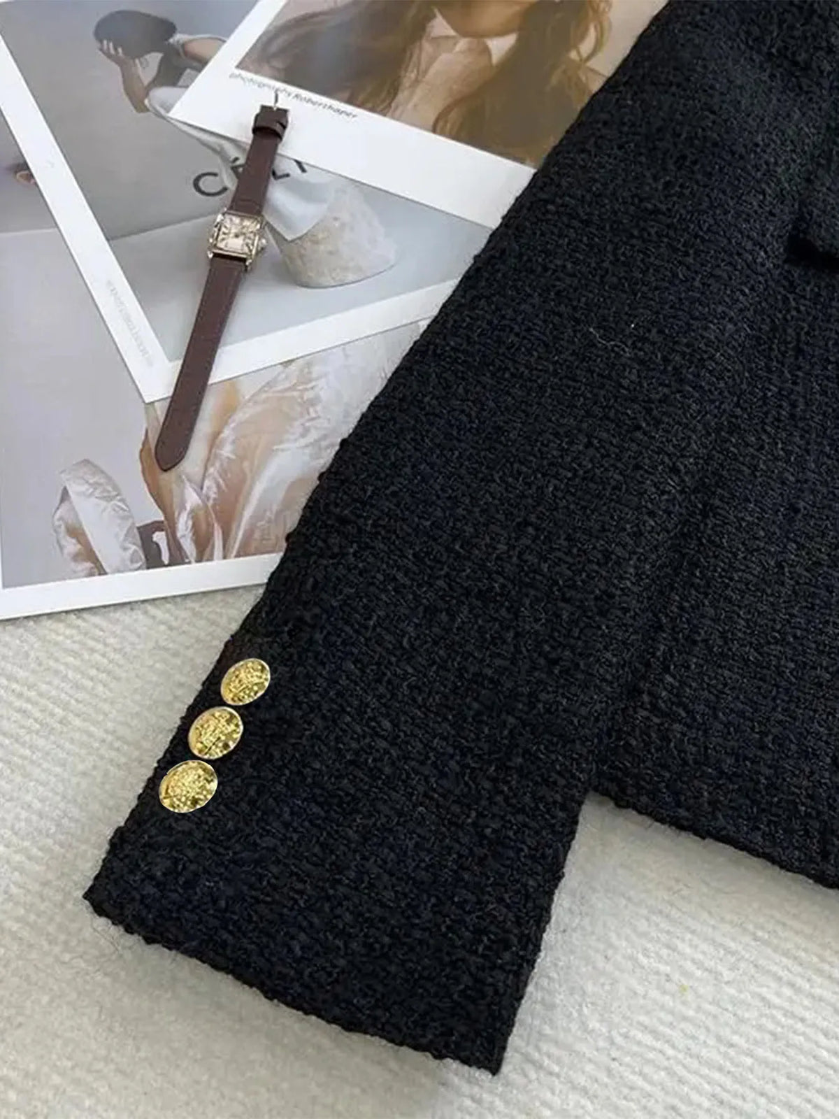 French Wool Tweed High-end Gold Button Short Slim  Korean Jacket