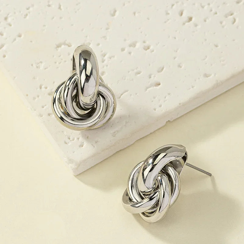 Gold SIlver Knot Hoop Twist Stud Earring