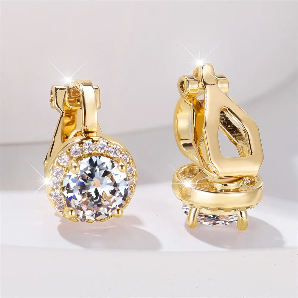 Mystic Rainbow Crystal Round Stone Clip Earrings